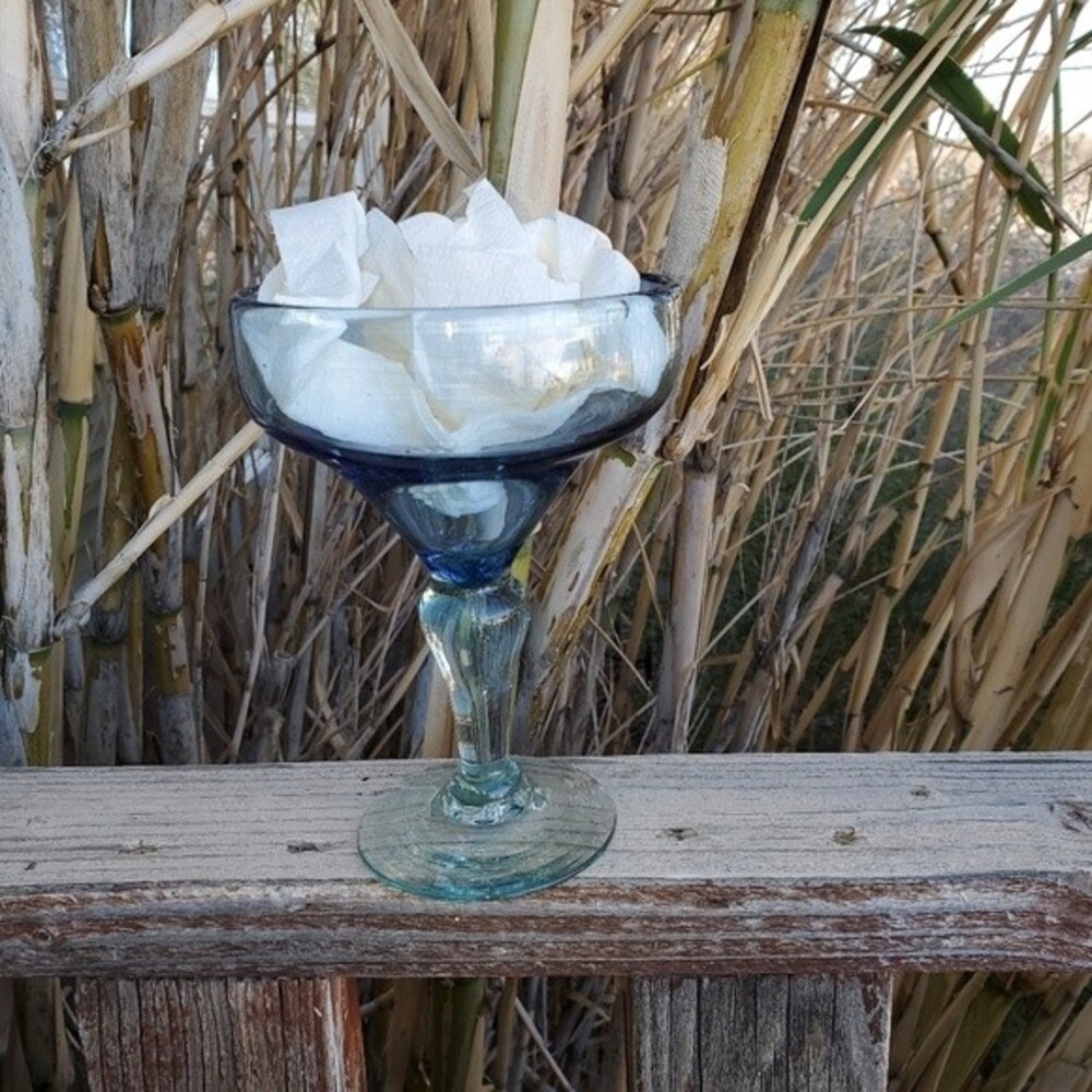 BLUE tequila marguerita  glass Art Glass